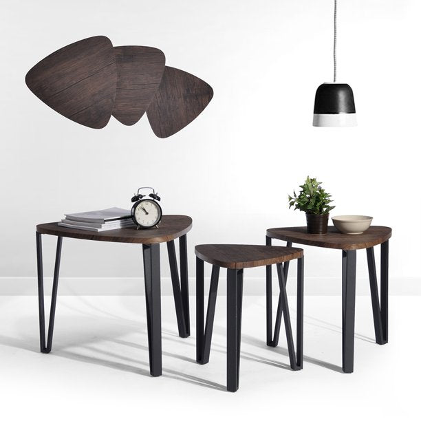 SUGIFT Stacking Side Table Set of 3, Nesting Triangle End Coffee Tables, Vintage Brown