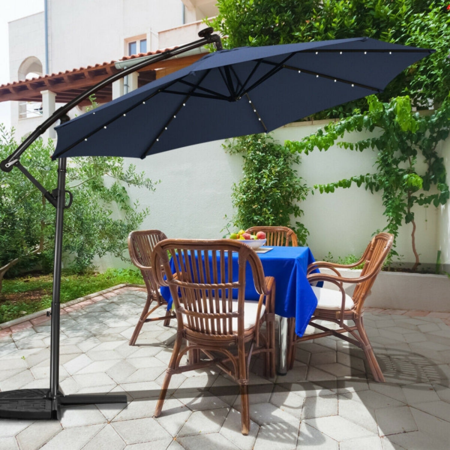 SUGIFT 360¡ãRotation Solar Powered LED Offset Umbrella without Weight Base,Navy