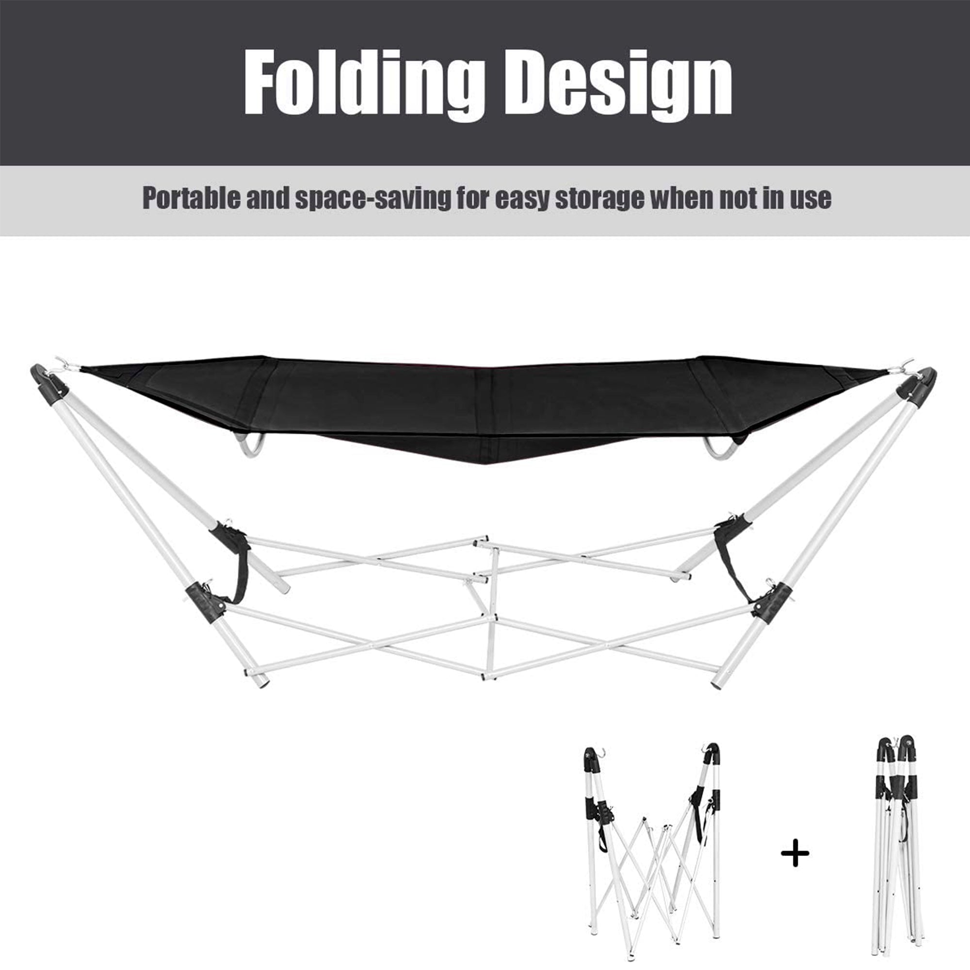 7.9 ft. Free Standing Bed Hammock in Black with Stand