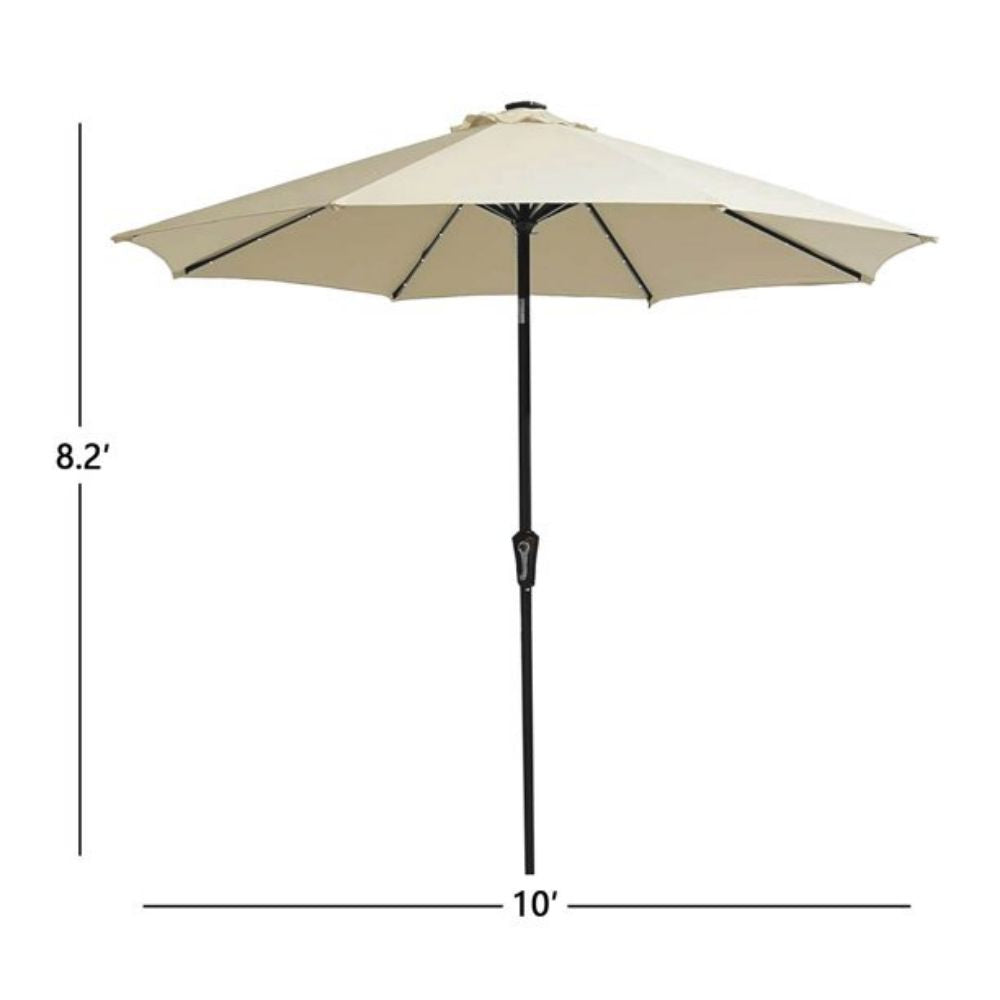 10 ft. Metal Market Solar Tilt Patio Umbrella with Crank and LED Lights in Cream
