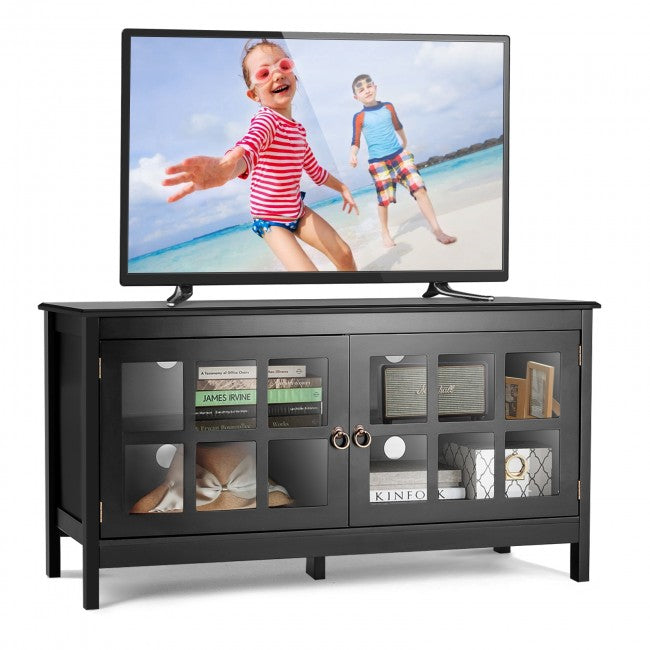 SUGIFT 50 Inch Modern Wood Large TV Stand Entertainment Center for TV,Black