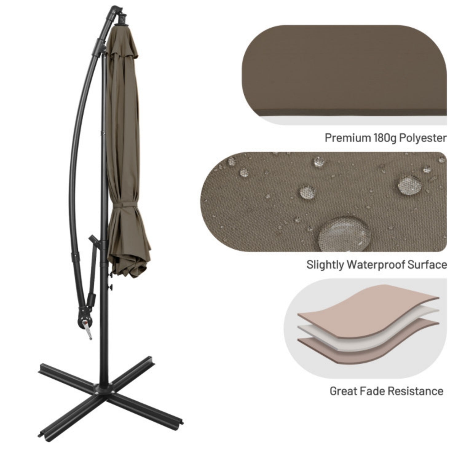 SUGIFT 10 Feet Offset Umbrella with 8 Ribs Cantilever and Cross Base,Brown