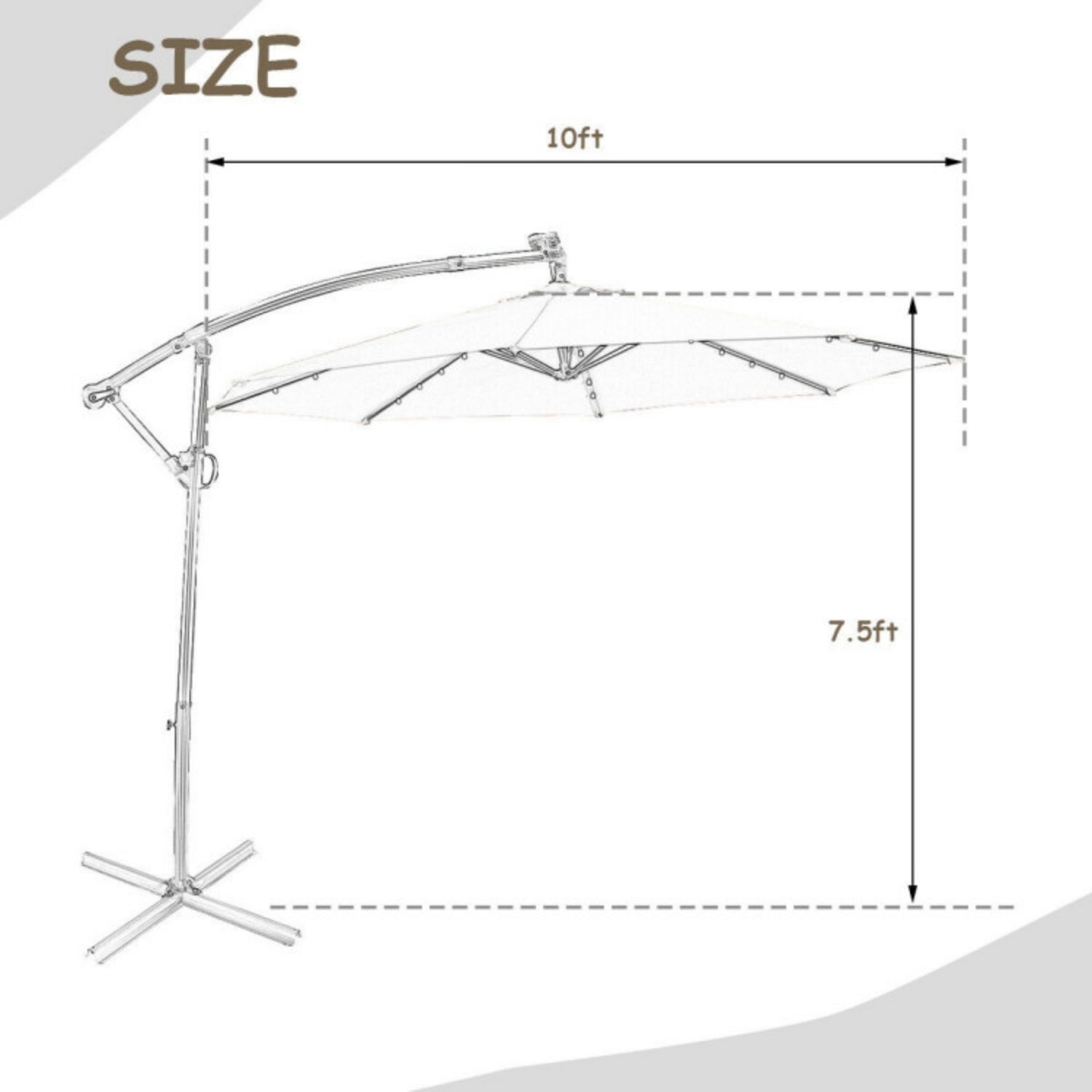 SUGIFT 360¡ãRotation Solar Powered LED Offset Umbrella without Weight Base, Tan