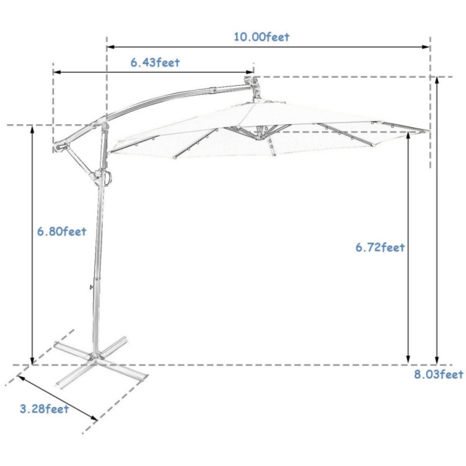 SUGIFT 360¡ãRotation Solar Powered LED Offset Umbrella without Weight Base, Blue