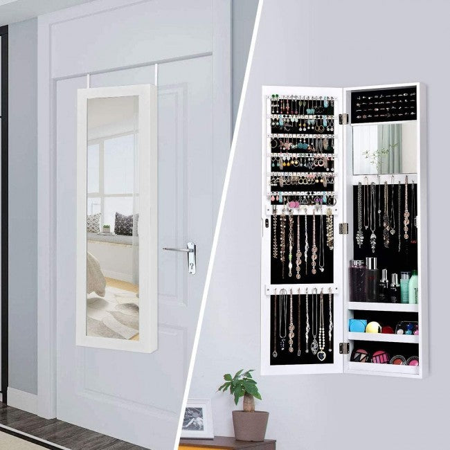 SUGIFT Wall Door Mounted Mirrored Jewelry Cabinet Storage Organizer,White