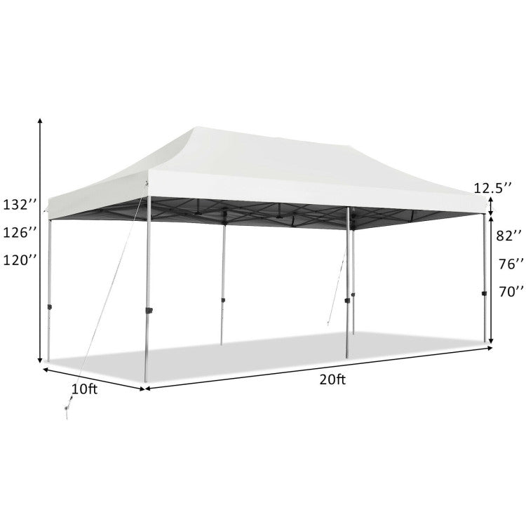 10 ft. x 20 ft. White Adjustable Folding Heavy-Duty Sun Canopy Pop Up Tent with Carrying Bag