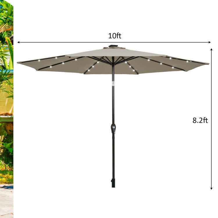 10 ft. Metal Market Solar Tilt Patio Umbrella in Tan with Crank and LED Lights