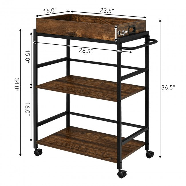 SUGIFT 3-Tier Kitchen Serving Bar Cart with Lockable Casters and Handle Rack for Home Pub