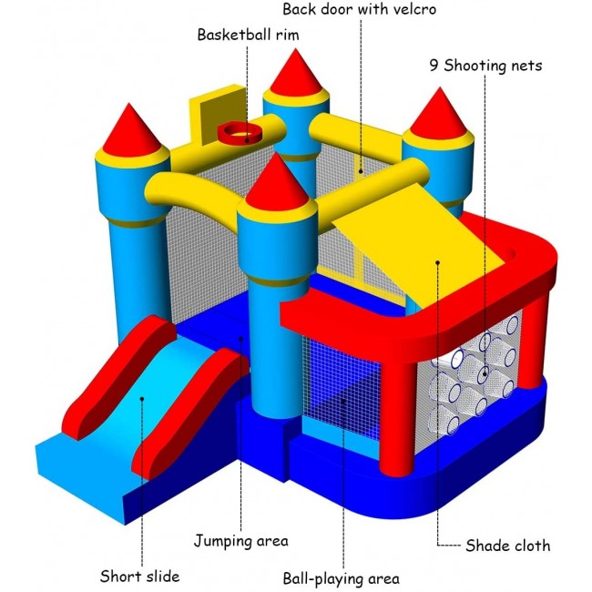 SUGIFT Inflatable Castle Slide Bounce House with Ball Pit and Basketball Hoo
