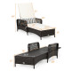 Brown Leisure Wicker Armrest Outdoor Chaise Lounge Chair with Adjustable Pillow and Beige Cushion