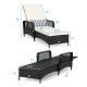 Black Leisure Wicker Armrest Outdoor Chaise Lounge Chair with Adjustable Pillow and Beige Cushion