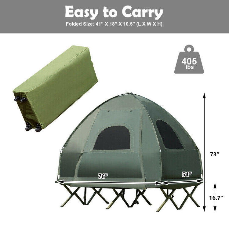 2-Person Portable Outdoor Camping Cot Tent with Air Mattress and Supportive Pillow