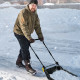 58 in. Steel Handle Plastic Folding Snow Shovel Pusher Scoop in Black with Wheels