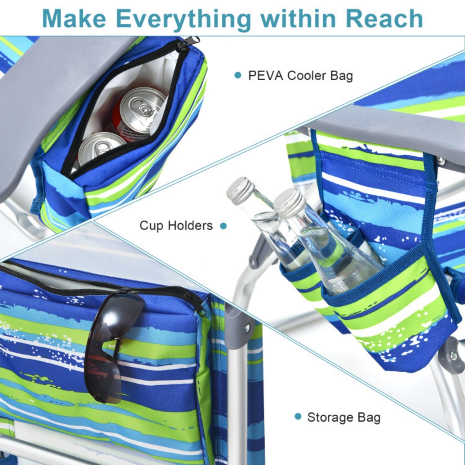 SUGIFT 2 Packs 5-Position Outdoor Folding Backpack Beach Table Chair Reclining Chair Set, Blue