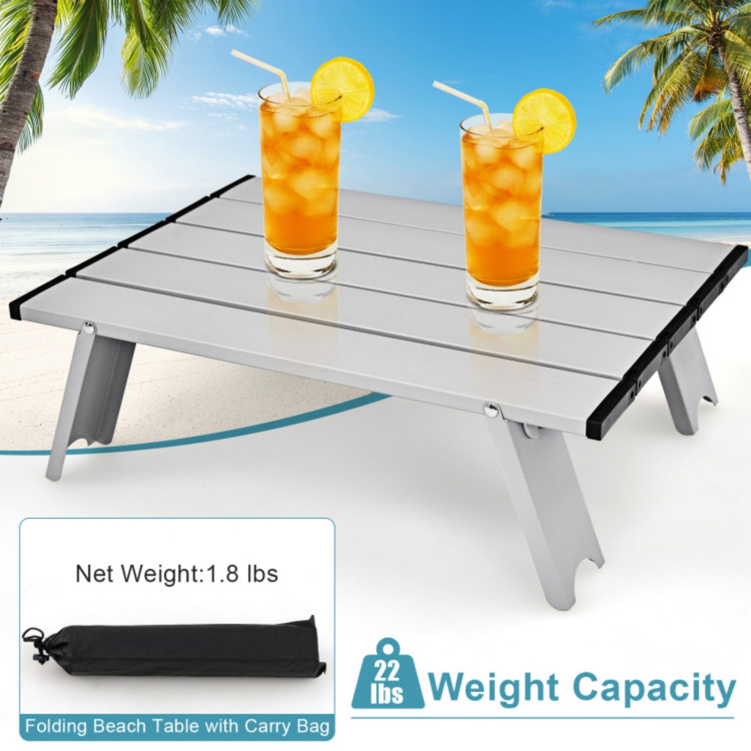 SUGIFT 2 Packs 5-Position Outdoor Folding Backpack Beach Table Chair Reclining Chair Set, Pewter