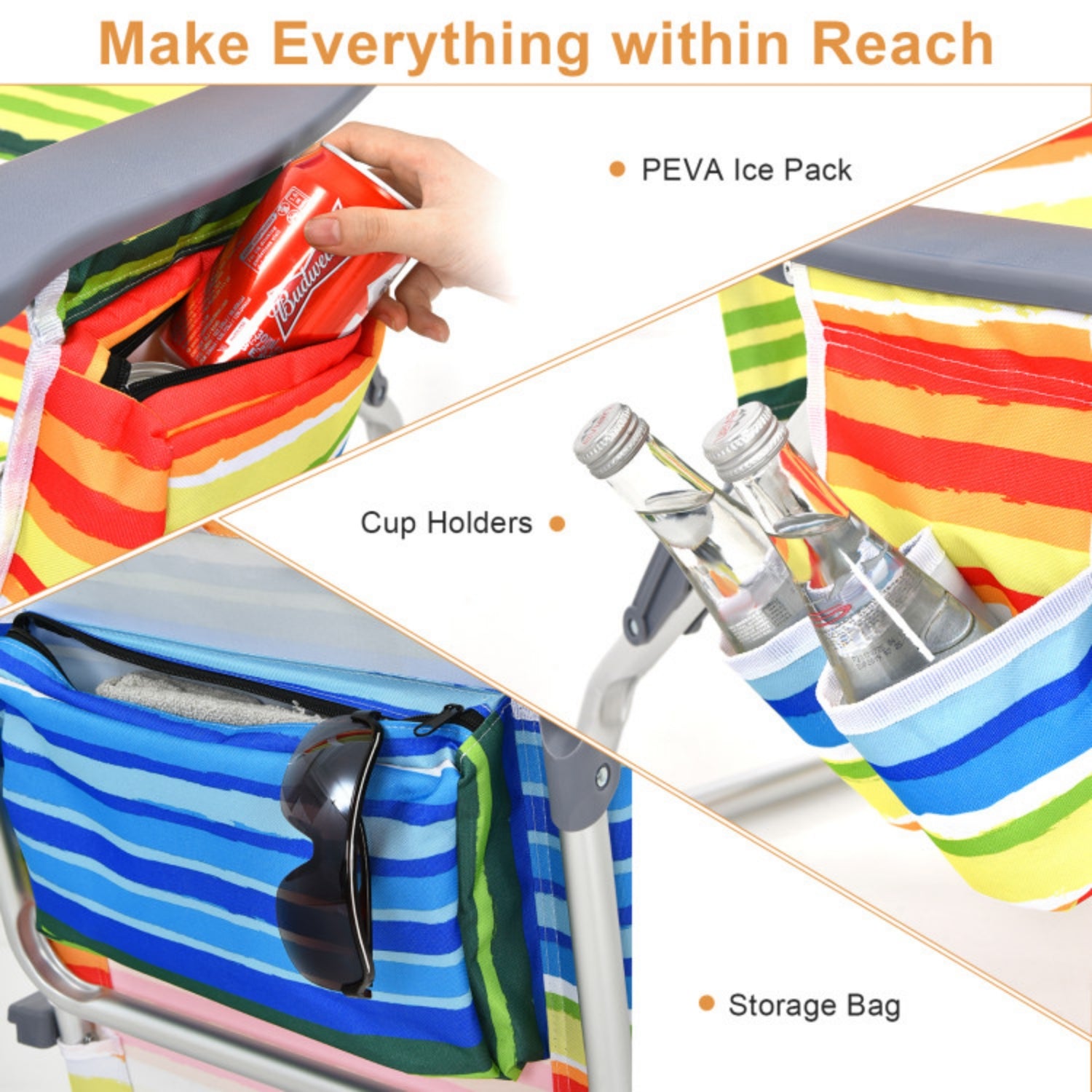 SUGIFT 2 Packs 5-Position Outdoor Folding Backpack Beach Table Chair Reclining Chair Set, Yellow