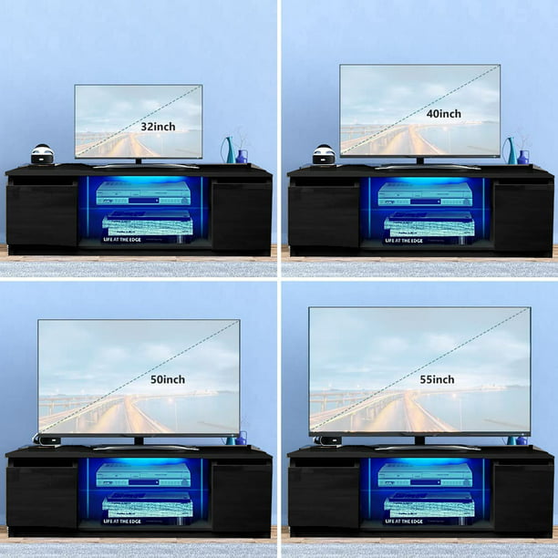 SKONYON Modern LED TV Stand Wood for TVs up to 55", Black