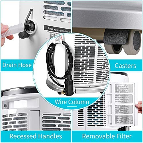 SUGIFT 500Sq Ft Portable AC Air Conditioner Provides 1,4000 BTU Cooler, Built-in Dehumidifier, Fan and Auto Mode Included Complete Window Mount Exhaust Kit&Remote Control 24 Timer Settings