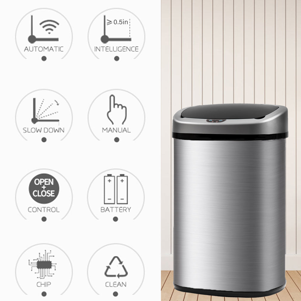 Stainless Steel 13 Gal Outdoor Trash Can with Touch Free Automatic Sensor