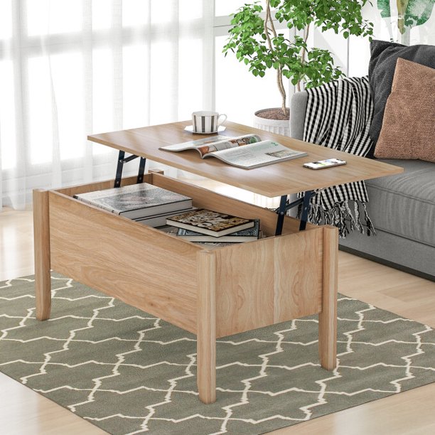 SUGIFT Modern Lift-Top Coffee Table with Storage, Sofa Table For Living Room Oak
