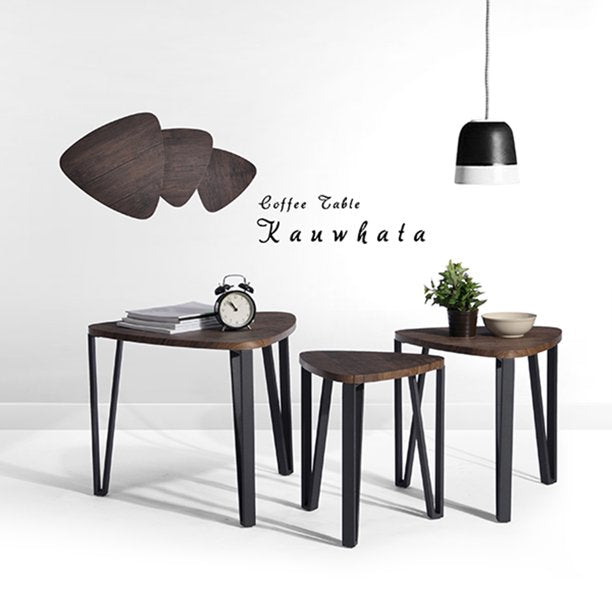 SUGIFT Stacking Side Table Set of 3, Nesting Triangle End Coffee Tables, Vintage Brown