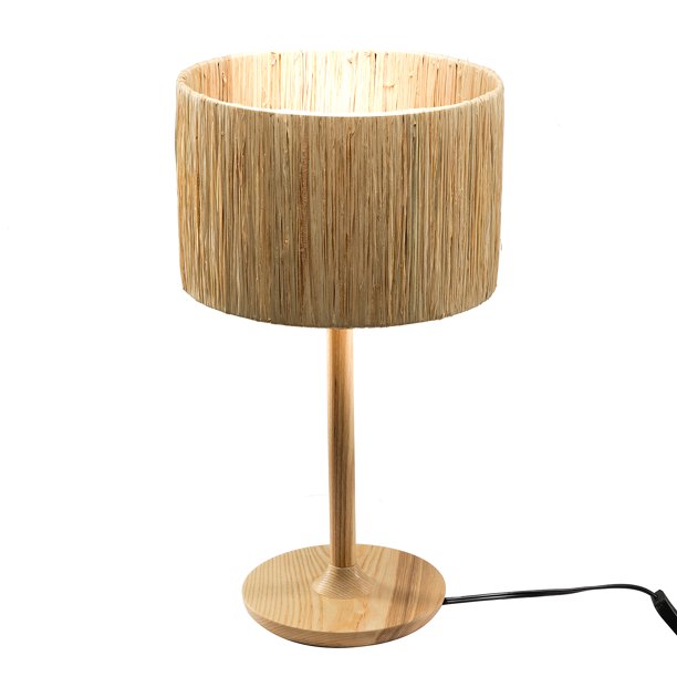 SUGIFT 21.3inch Table Lamp with In-line Switch Control and Grass Made-Up Lampshade Solid Wood
