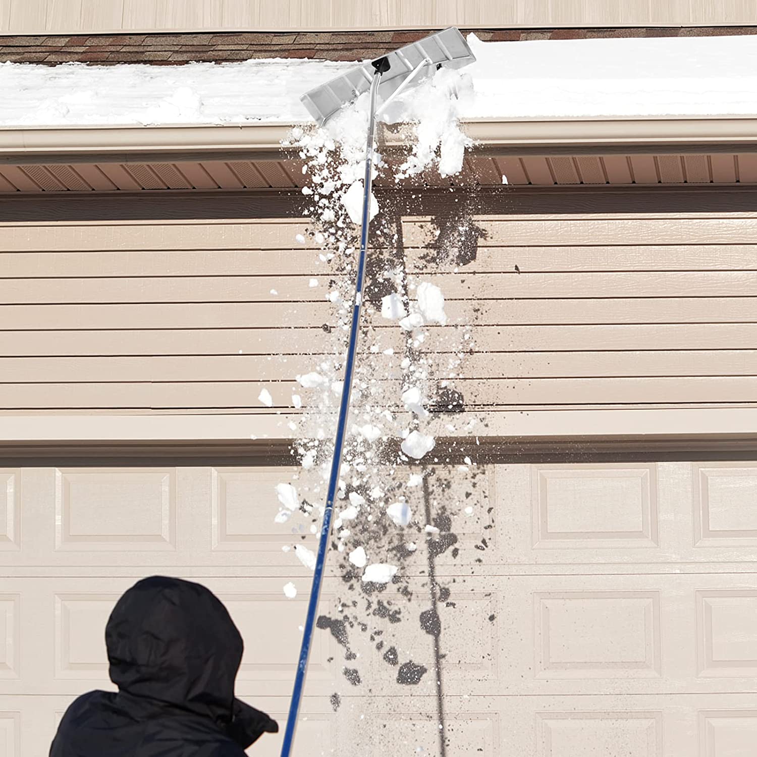 240 in. Plastic Handle Sectional Aluminum Snow Roof Rake with Built-in Wheels