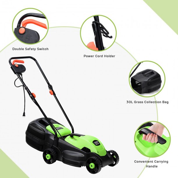 14 Inch Electric Mower Push Lawn Corded Mower with Grass Bag