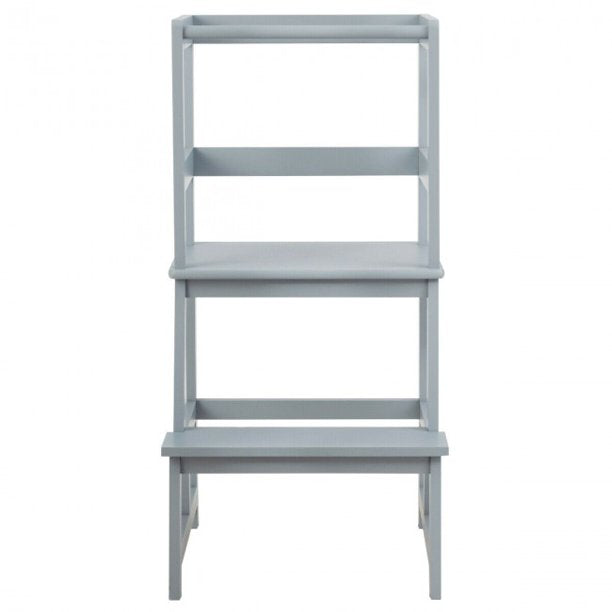 SUGIFT Step Stool Kids Wooden Kitchen Step Stool with Safety Rail