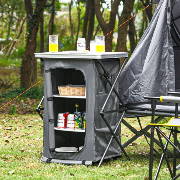 Folding Portable Camping Storage Pop-Up Cupboard Compact Camping Storage Cabinet with Bag