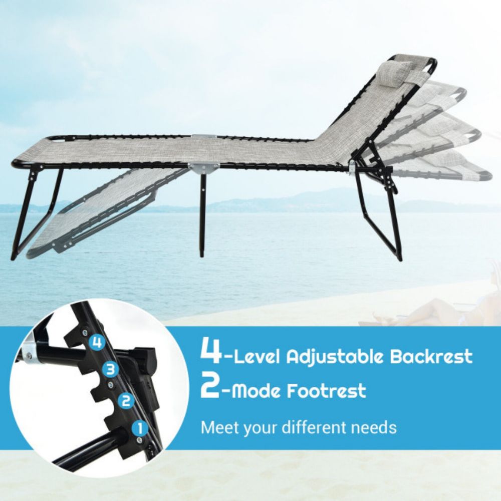4-Position Fabric Folding Outdoor Lounge Chaise with Adjustable Backrest