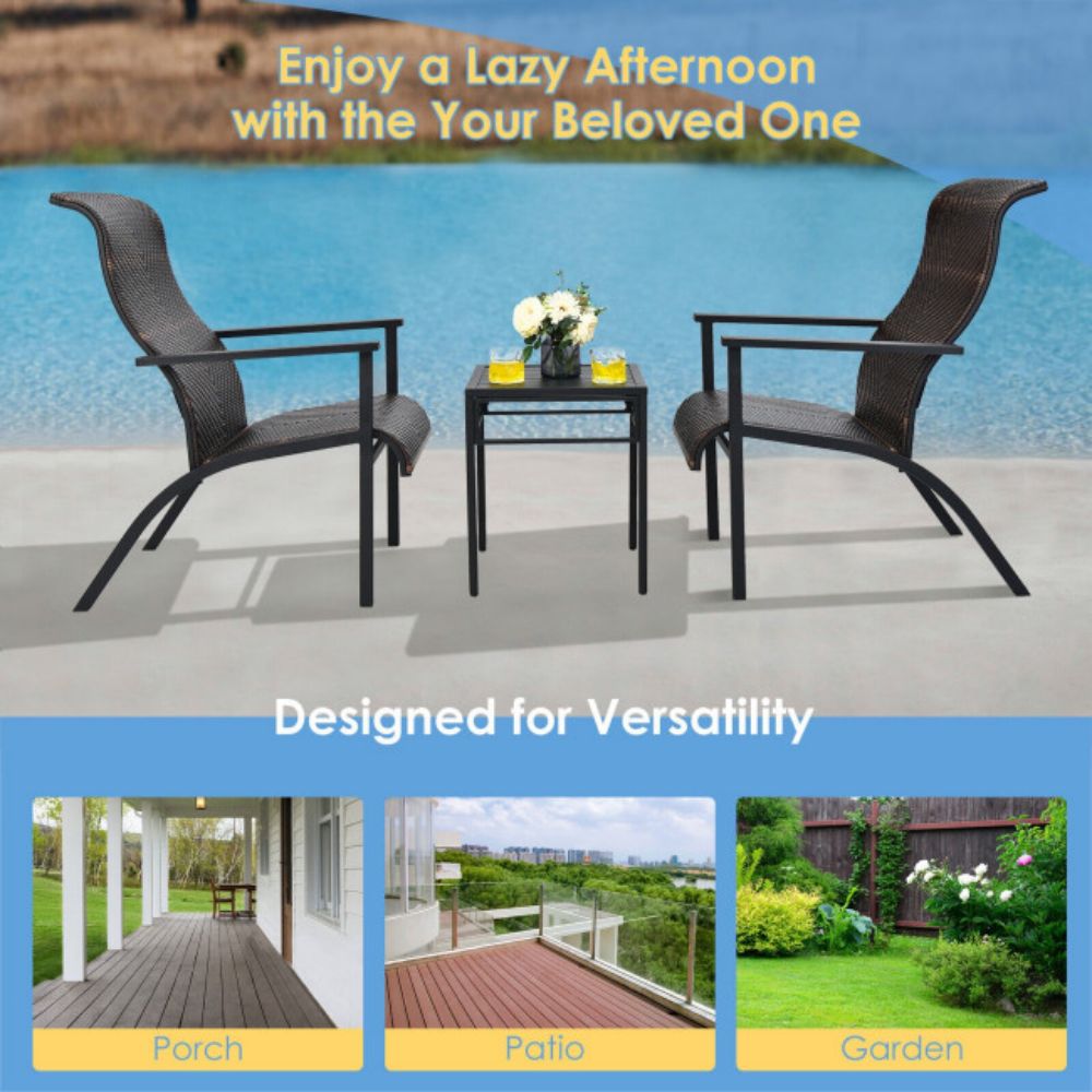 Brown 3-Piece Outdoor Rattan Bistro Set