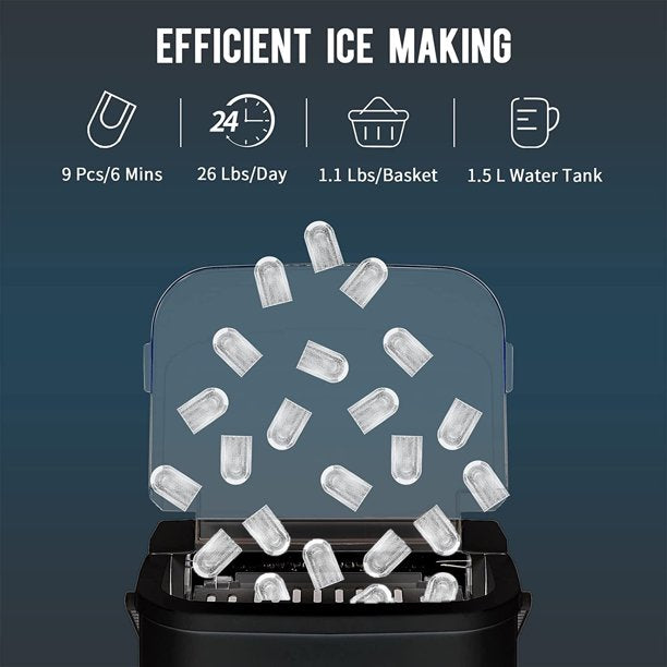 Portable Ice Maker Machine Countertop 26 lbs Black