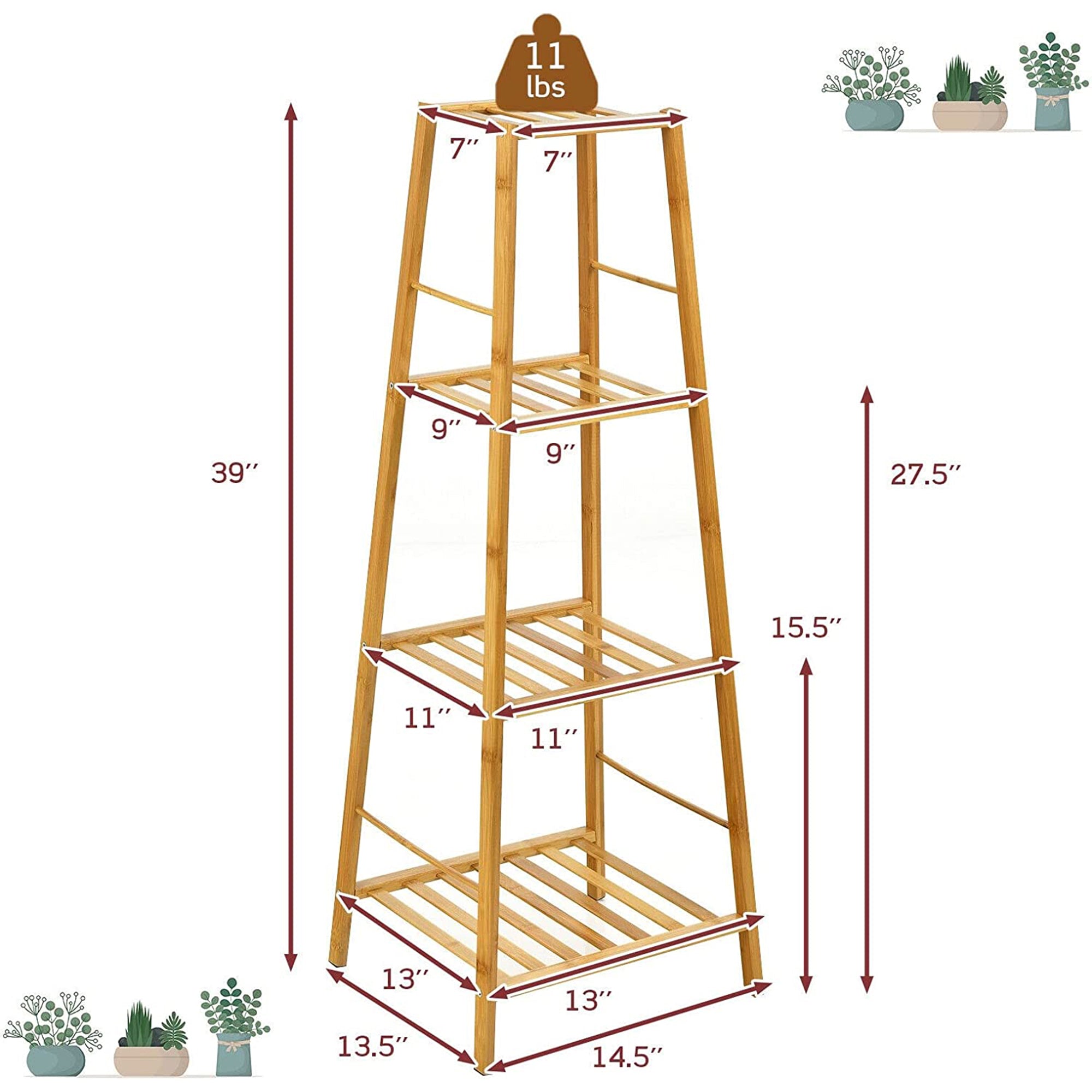 Indoor/Outdoor Natural Wood Plant Stand Display Holder (4-Tier)