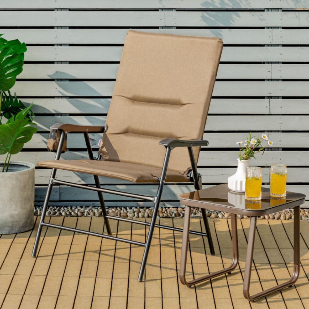 Brown Outdoor Patio Padded Folding Portable Dining Camping Chair