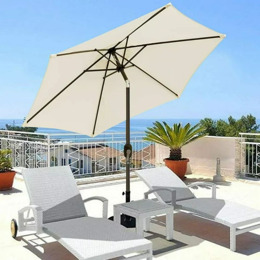 7.5 ft. Metal Outdoor Market Crank and Tilt Patio Umbrella in Cream