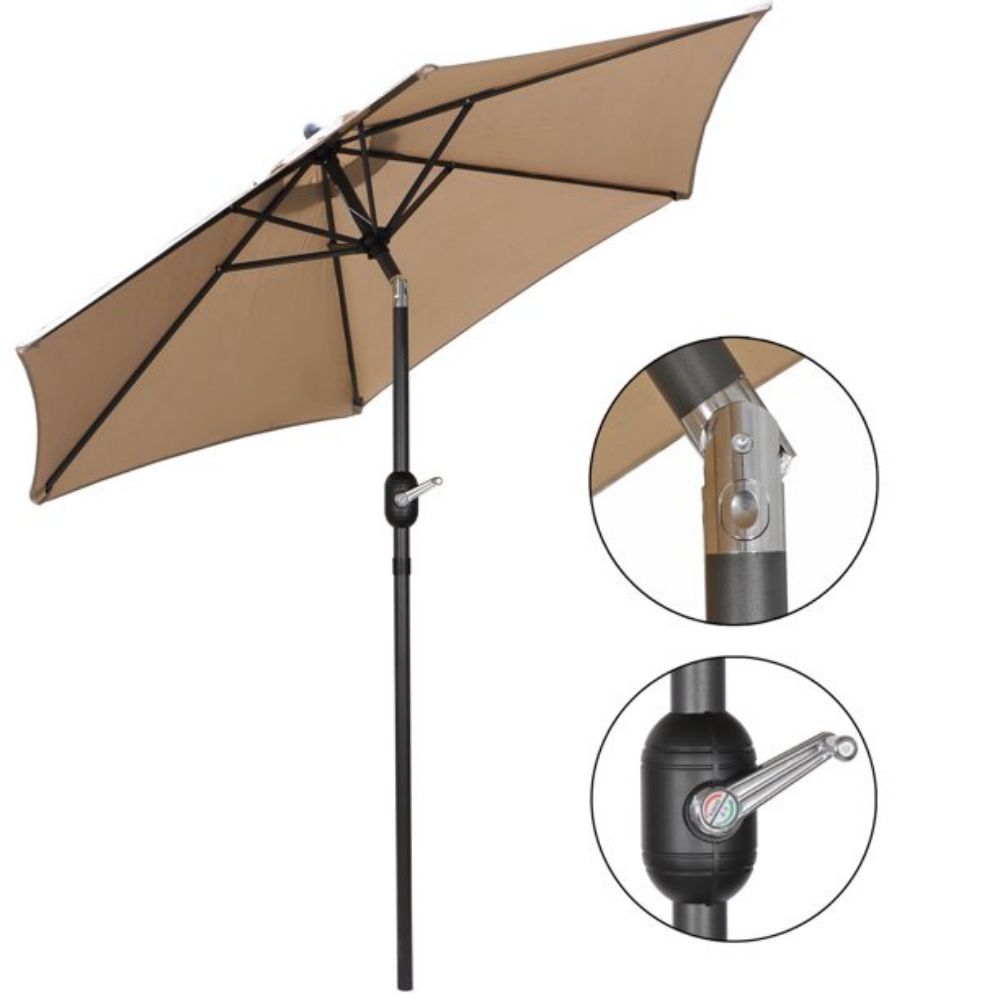 7.5 ft. Metal Outdoor Market Crank and Tilt Patio Umbrella in Beige