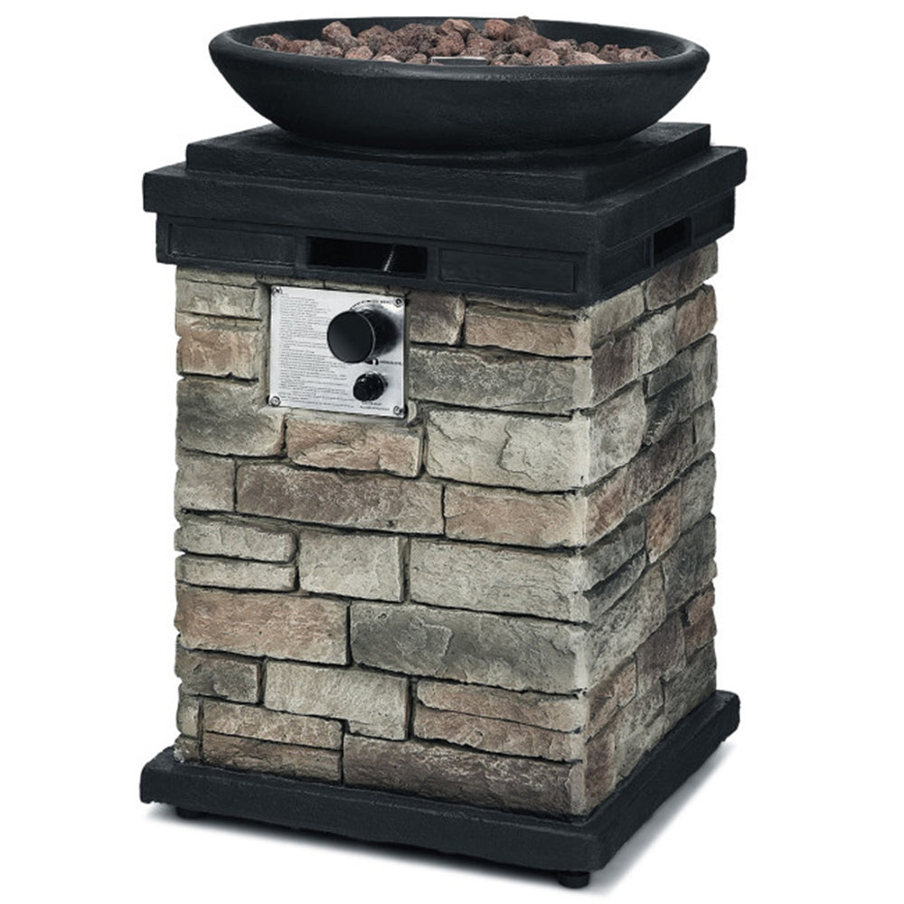 19 in. Gray Outdoor Propane Burning Fire Bowl Column Firepit Heater