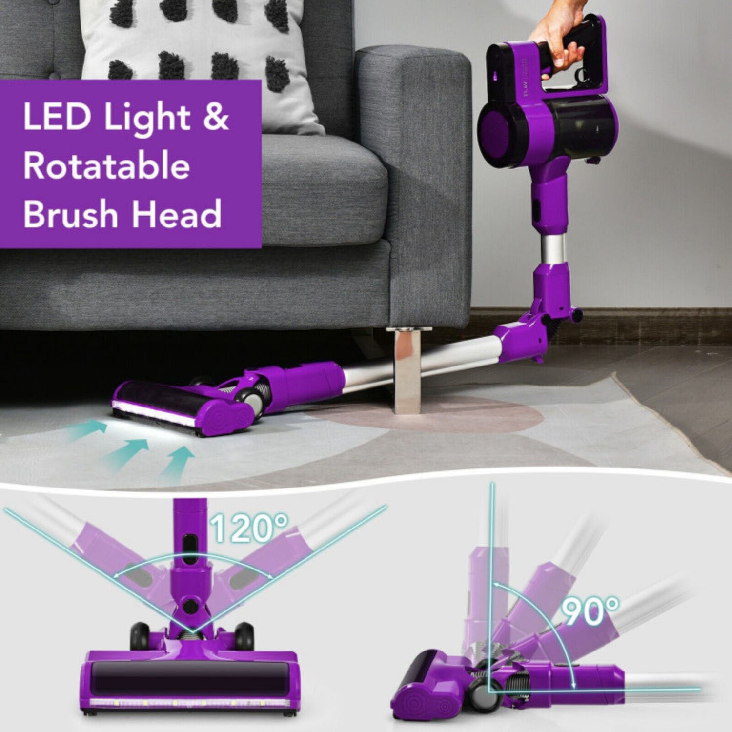SUGIFT 3-in-1 Handheld Cordless Stick Vacuum Cleaner with 6-cell Lithium Battery-Purple
