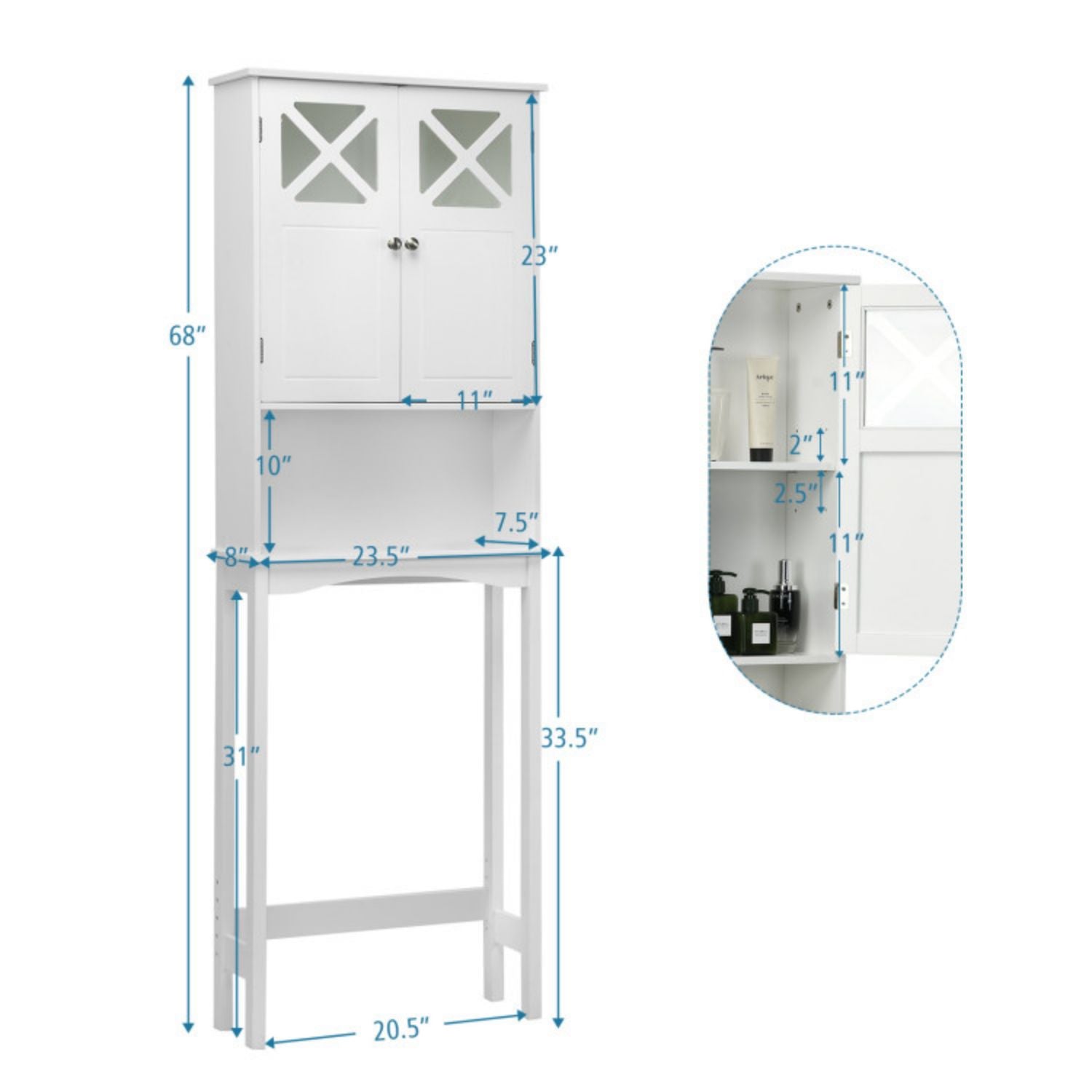 SUGIFT 2-Door Over The Toilet Bathroom Storage Cabinet with Adjustable Shelf