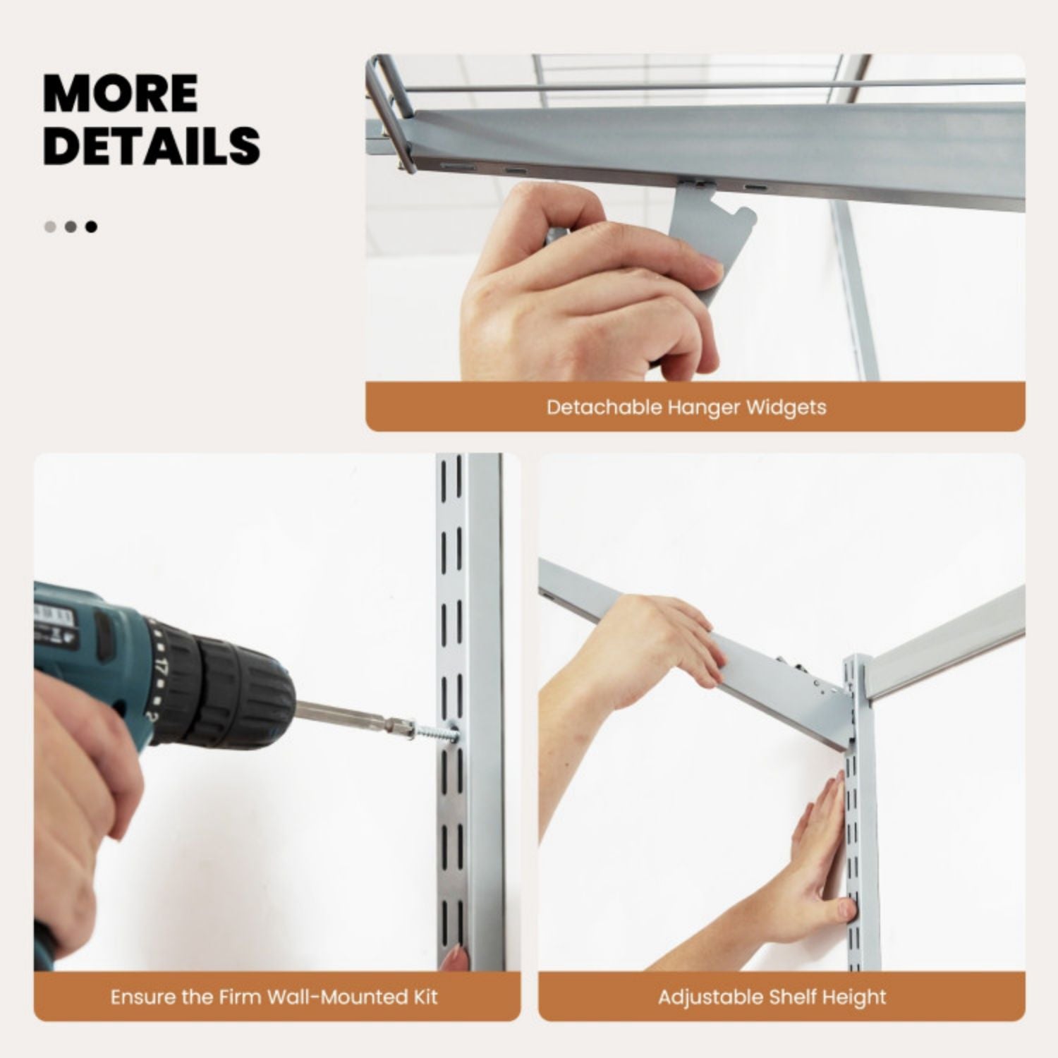 SUGIFT Adjustable Closet Organizer Kit with Shelves and Hanging Rods for 4 to 6 Feet-Gray