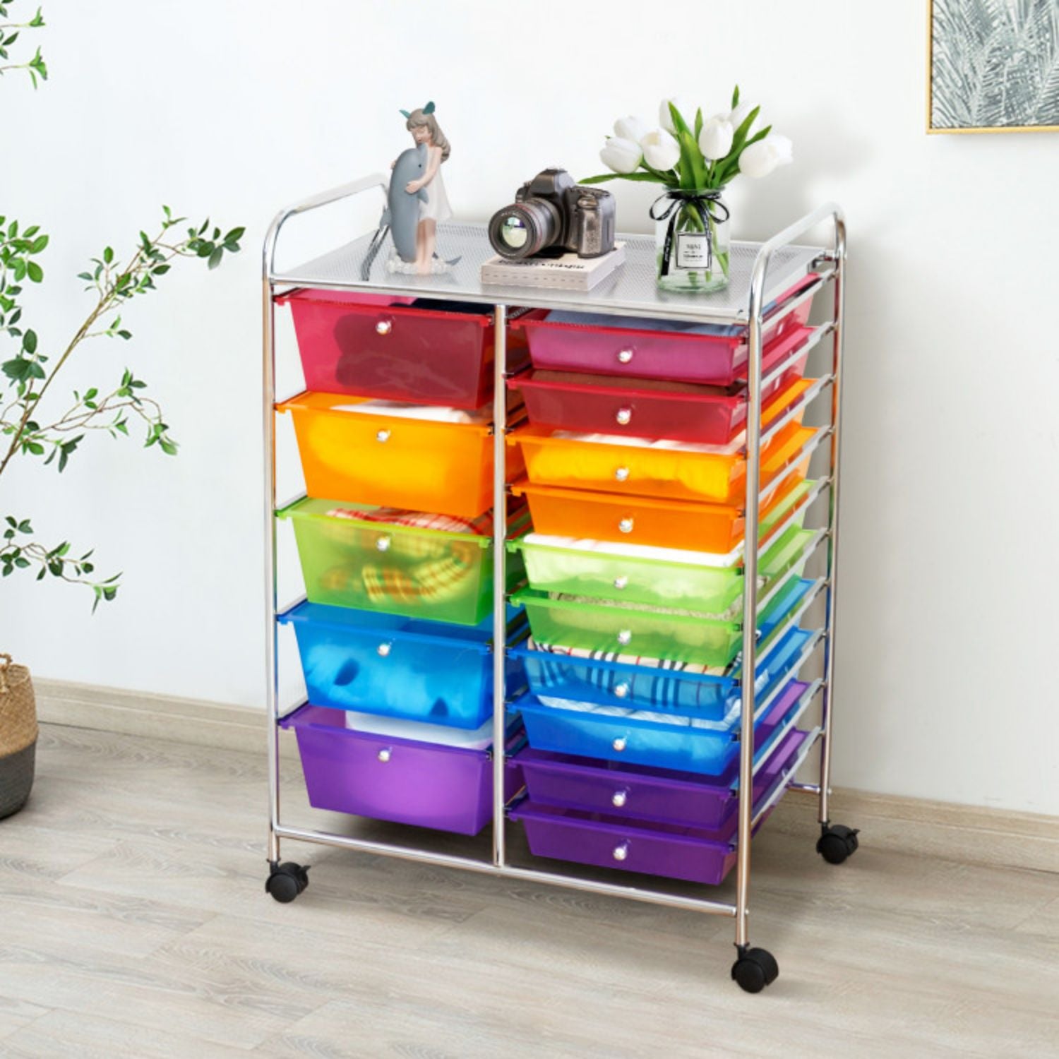 SUGIFT 15 Drawers Rolling Storage Cart Organizer