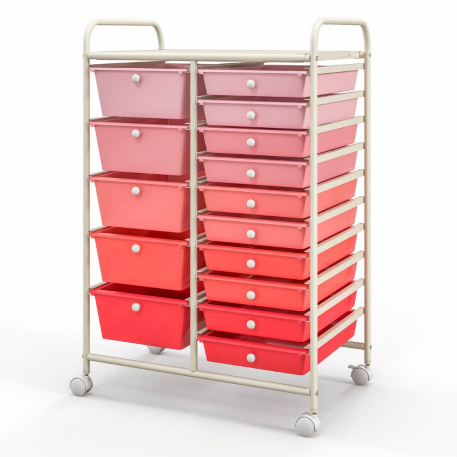 SUGIFT 15-Drawer Utility Rolling Organizer Cart Multi-Use Storage-Pink