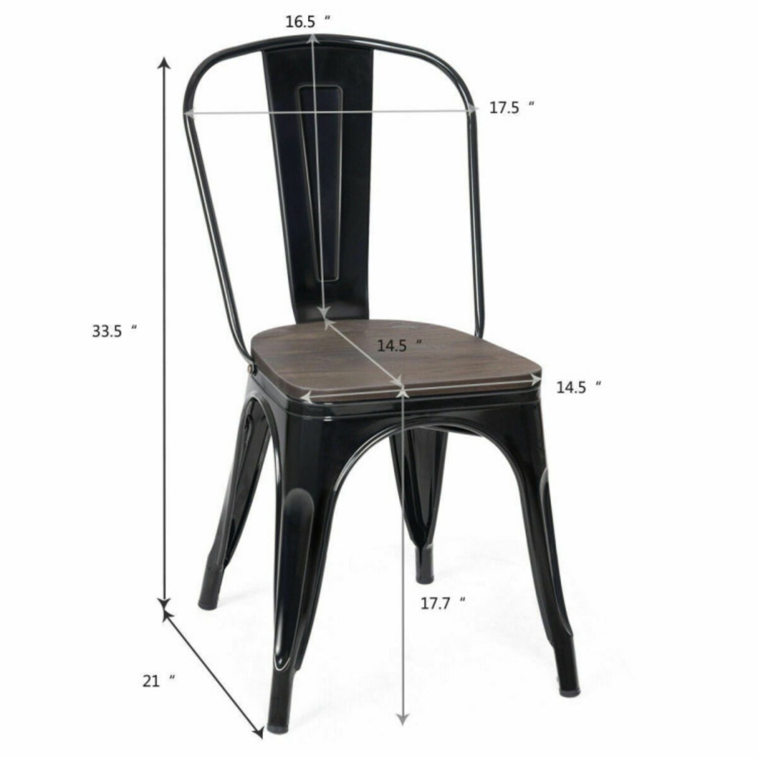 SUGIFT 18 Inch Height Set of 4 Stackable Style Metal Wood Dining Chair-Black