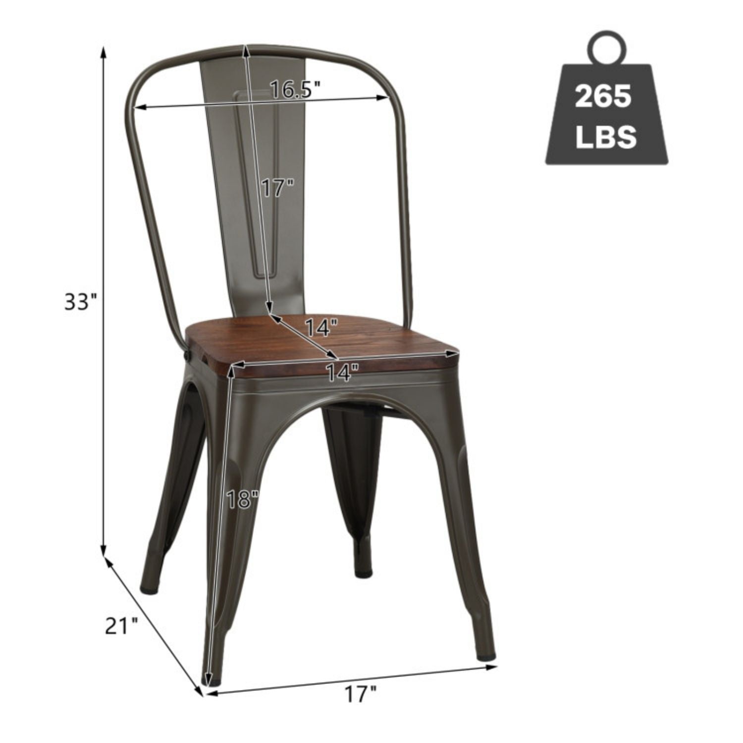 SUGIFT 18 Inch Height Set of 4 Stackable Style Metal Wood Dining Chair-Dark Green