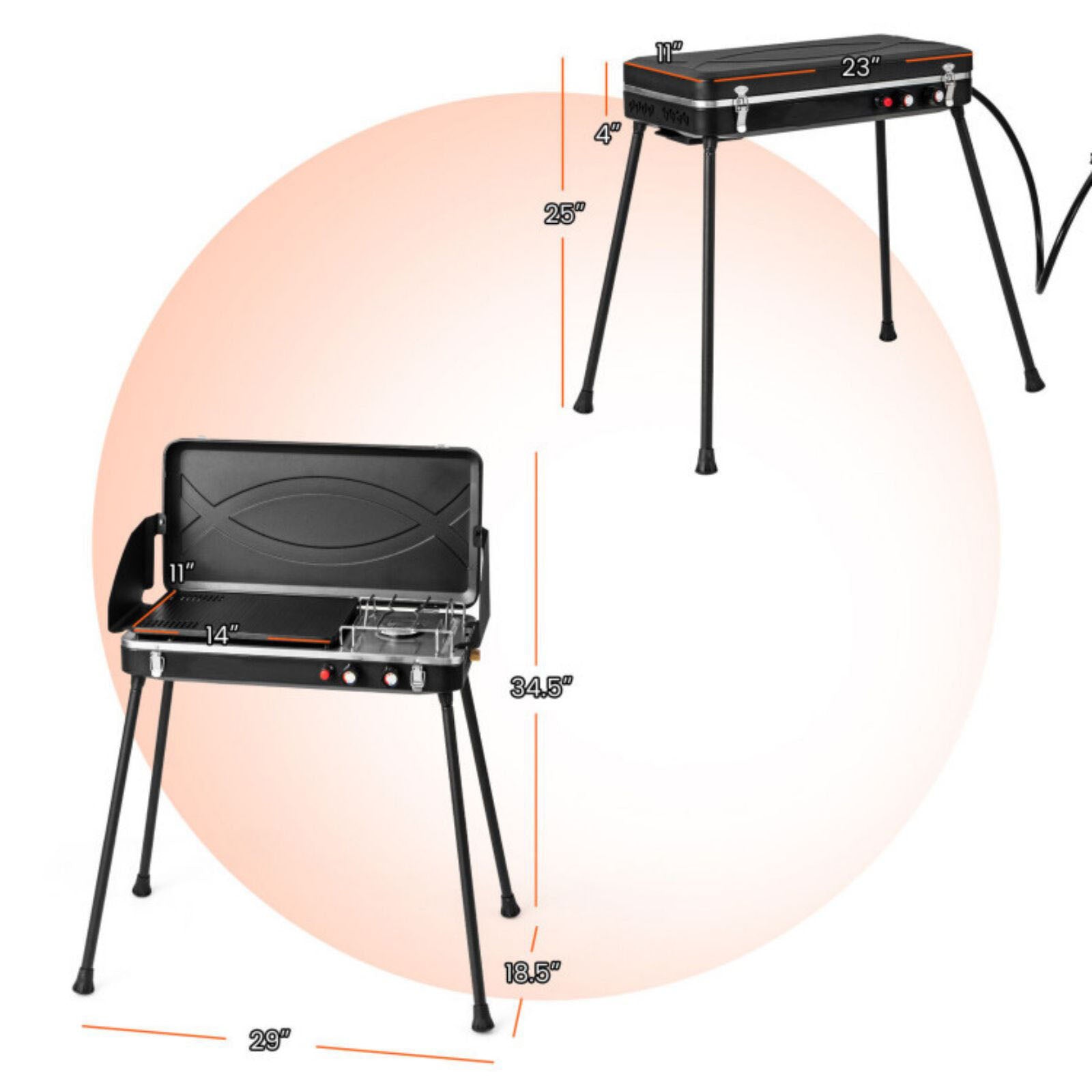 SUGIFT 2-in-1 Gas Camping Grill and Stove with Detachable Legs-Black