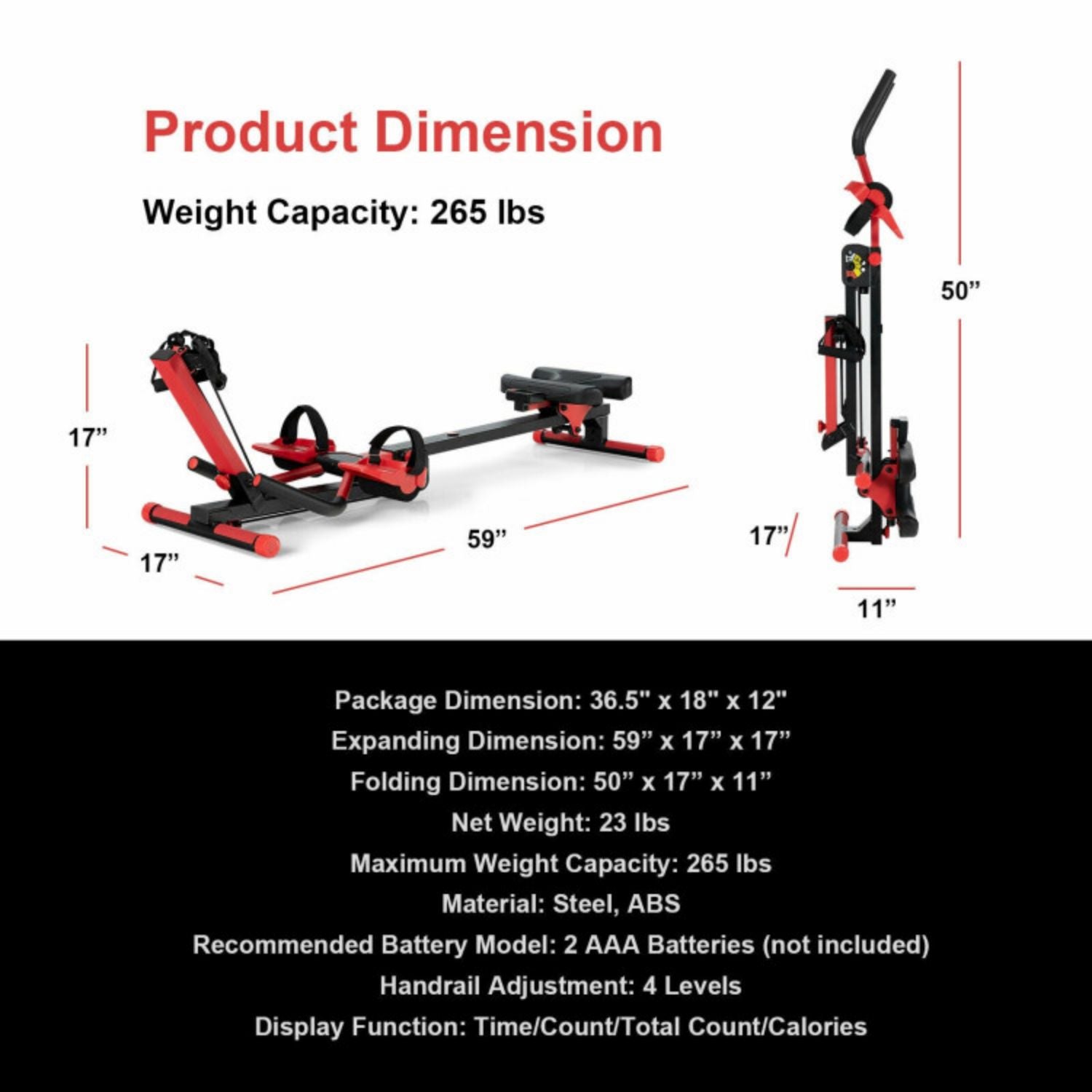 SUGIFT 4-in-1 Folding Rowing Machine with Control Panel for Home Gym