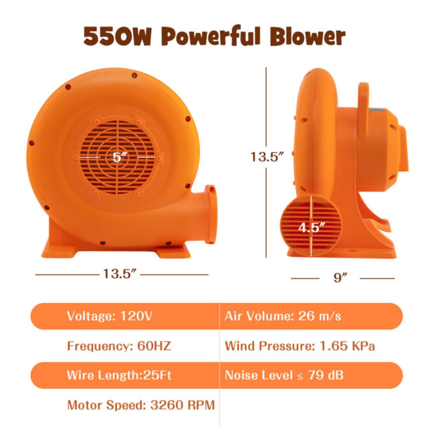 SUGIFT 0.5HP/0.7HP/1.0HP Air Blower for Inflatables with 25 feet Wire and GFCI Plug-0.7HP