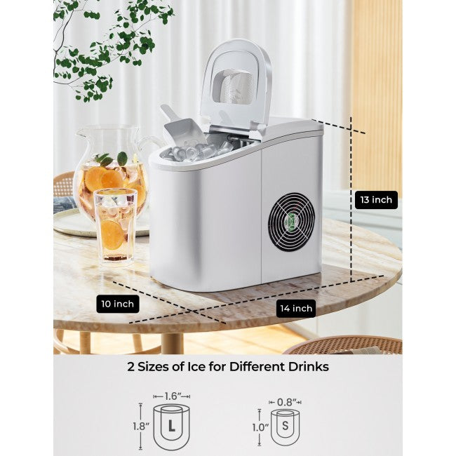 SUGIFT Rapid Portable Automatic Electric Countertop Ice Maker,6 Colors Compact Top Load 26.5 Lbs,Silver