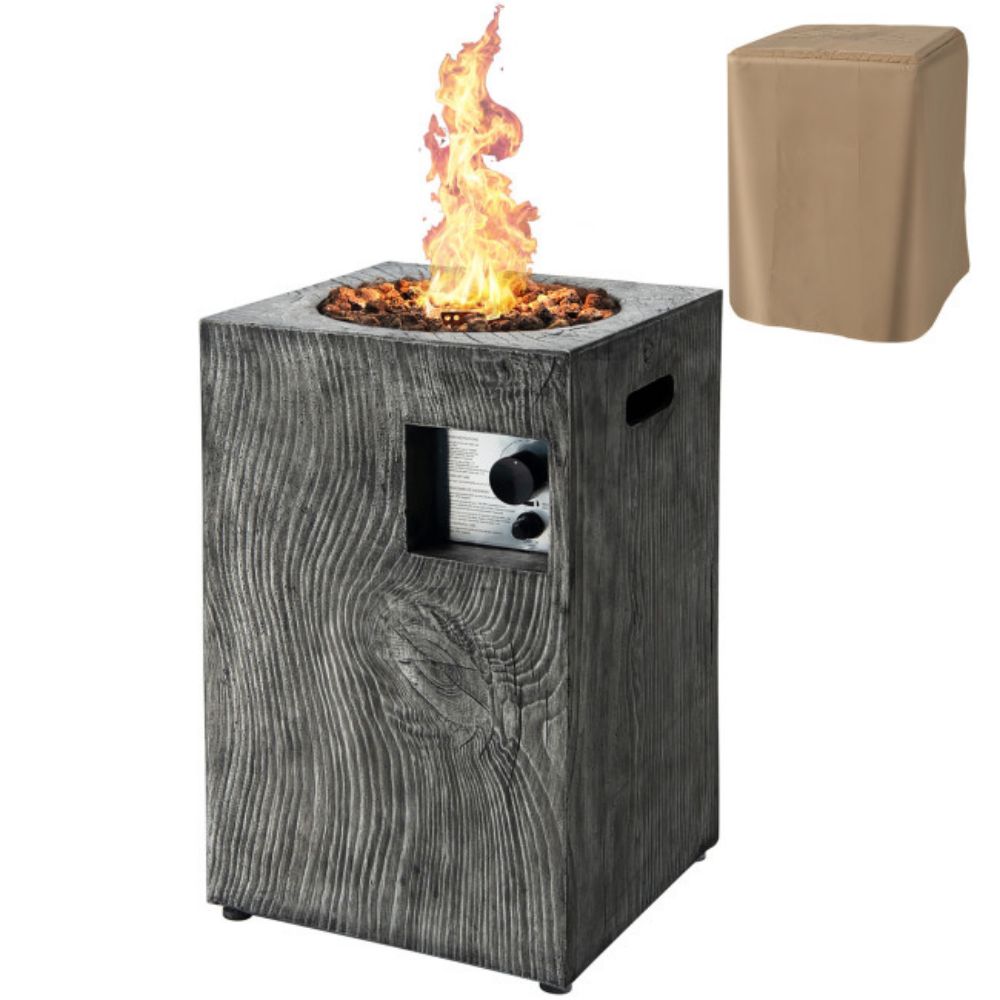 16 in. Outdoor Steel Square Propane Fire Pit with Lava Rocks Waterproof Cover